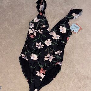 Shade & Shore Black Floral One-Piece Swimsuit
